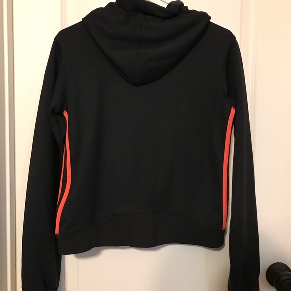Adidas Zip up hooded black sweatshirt with orange stripe, size medium petite - Picture 4 of 8